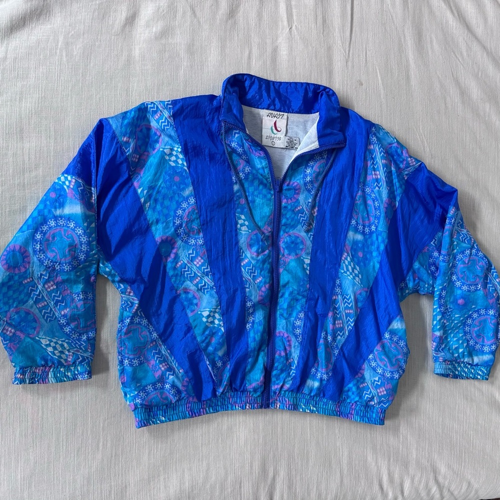 vintage 80s Avait Windbreaker Abstract Jacket zipper Patterned Bomber Jacket